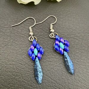 Vibrant Blue and Purple Beaded Earrings